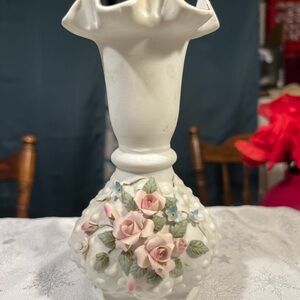 Elegant White Porcelain Vase with Pink Floral Accents
